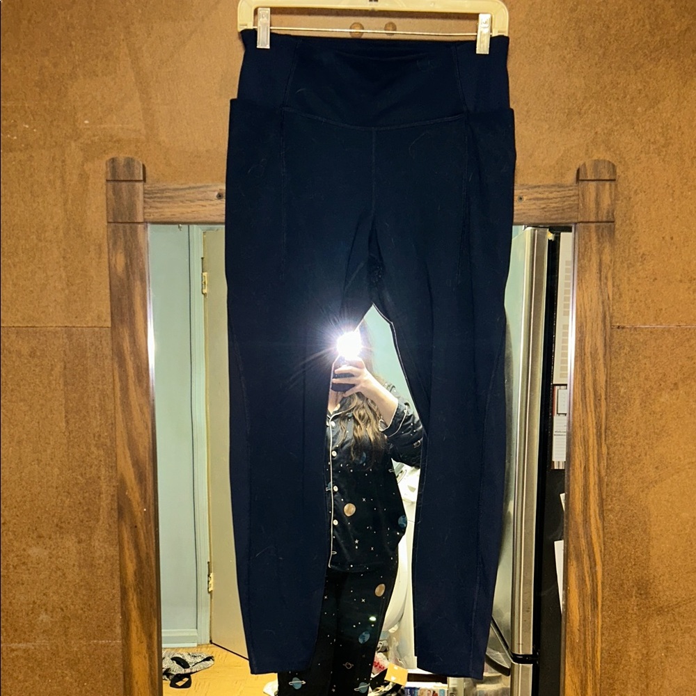 Navy Blue High-Waisted Leggings With Pockets